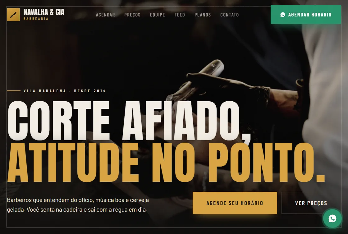 Prévia do site da barbearia Navalha & Cia